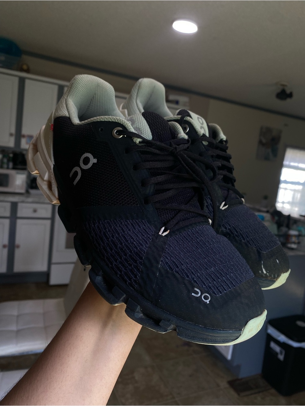 On Running Men’s Athletic Shoes - Black with Light Green Accents